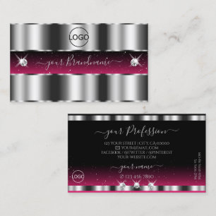 Chic Silver Pink Black Sparkling Diamonds Add Logo Business Card