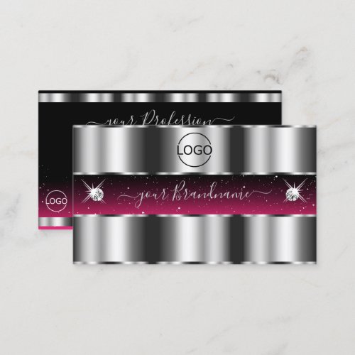 Chic Silver Pink Black Sparkling Diamonds Add Logo Business Card