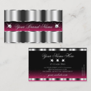 Chic Silver Pink Black Sparkling Diamonds Stylish Business Card