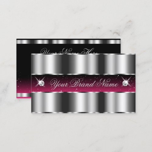 Chic Silver Pink Black Sparkling Diamonds Stylish Business Card