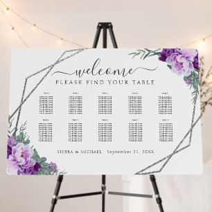 Chic Silver & Purple Wedding Seating Chart Foam Board