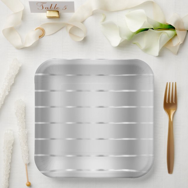 Chic Silver Ribbon Bridal Shower Paper Plates (Wedding)