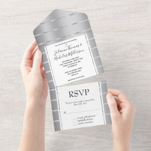 Chic Silver Ribbon Wedding All In One Invitation