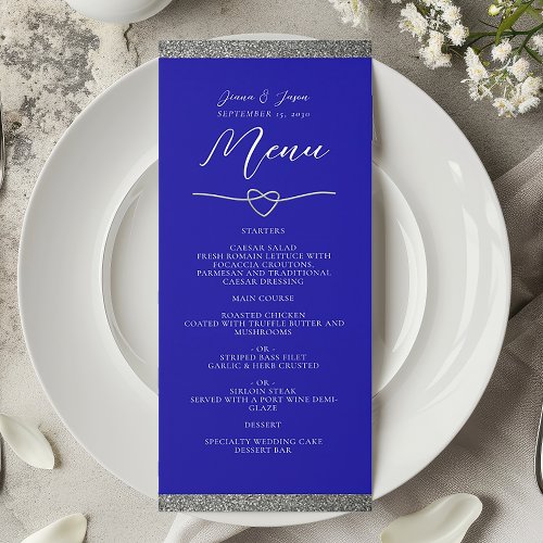 Chic Silver Royal Blue Wedding Menu