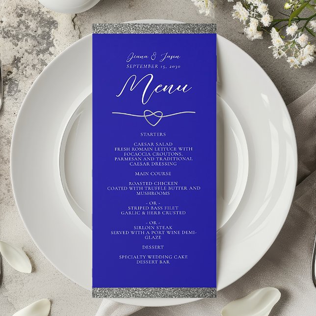 Chic Silver Royal Blue Wedding Menu (Creator Uploaded)