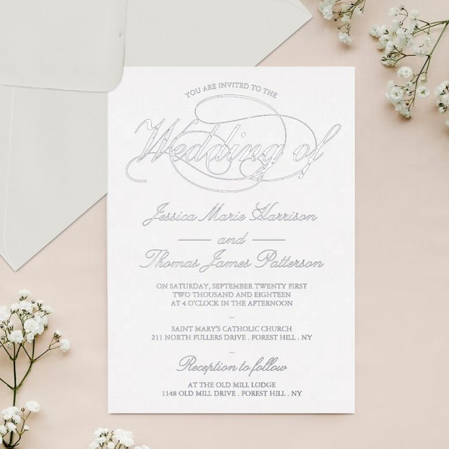 Chic Silver Script Wedding Real Foil Invitation (Creator Uploaded)