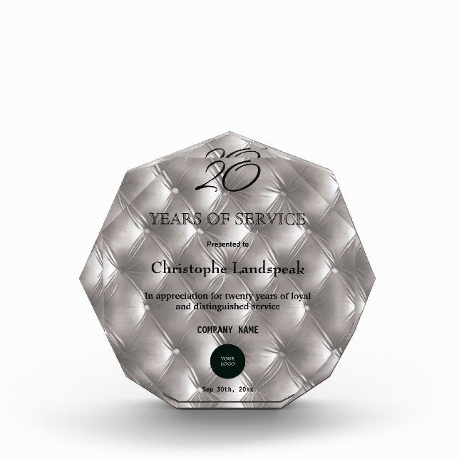 Chic Silver Silk Quilted Tufted Executive Acrylic Award (Front)