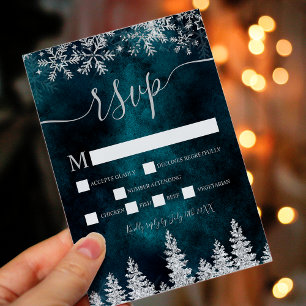 Chic silver snow pine green Christmas winter rsvp Card