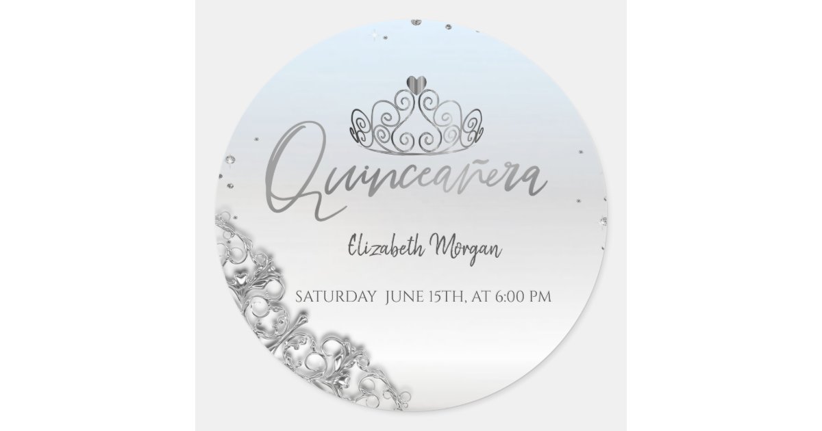 Chic Silver Tiara,Diamonds Quinceañera Classic Round Sticker | Zazzle