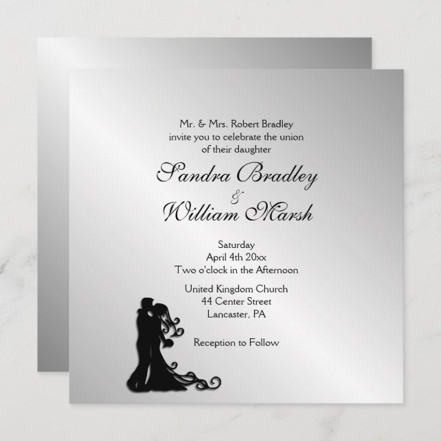 Chic Silver Wedding Invitation (Front/Back)