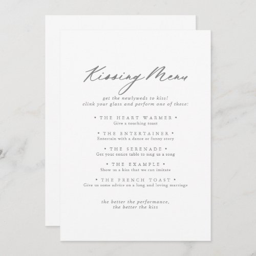 Chic Silver Wedding Kissing Menu Game Card