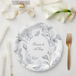 Chic Silver White Floral Wedding Paper Plates