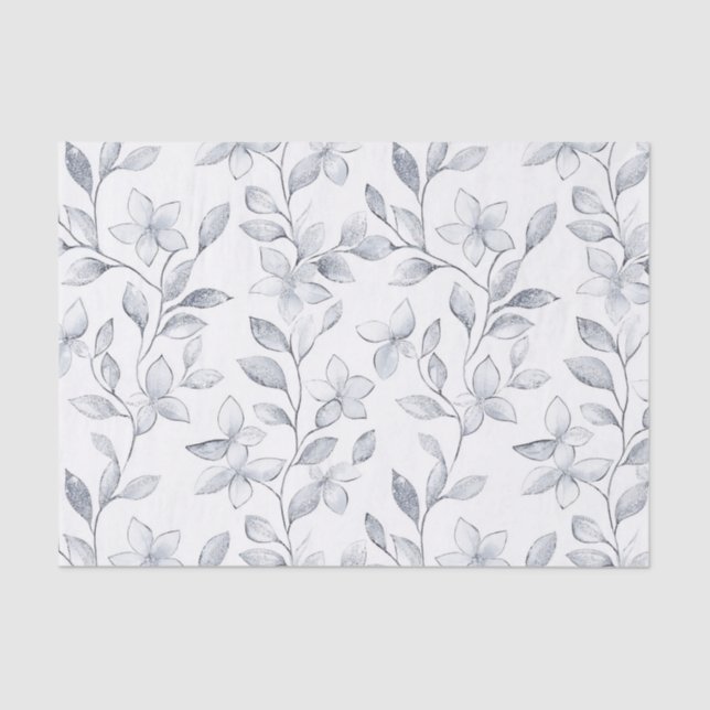 Chic Silver White Floral Wedding Tissue Paper (Front)