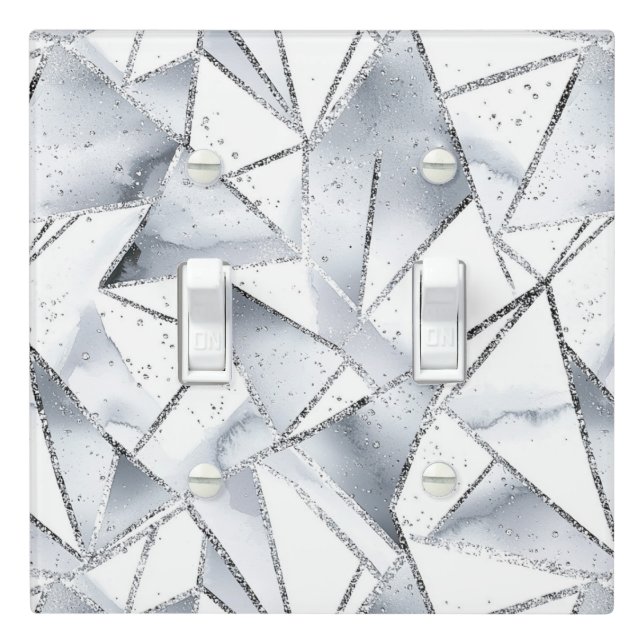 Chic Silver White Triangles Christmas Light Switch Cover (In Situ)
