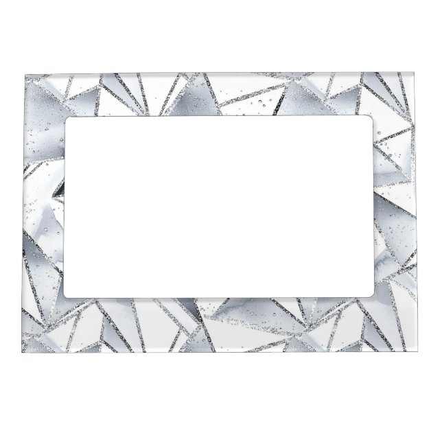 Chic Silver White Triangles Christmas Magnetic Frame (Front)