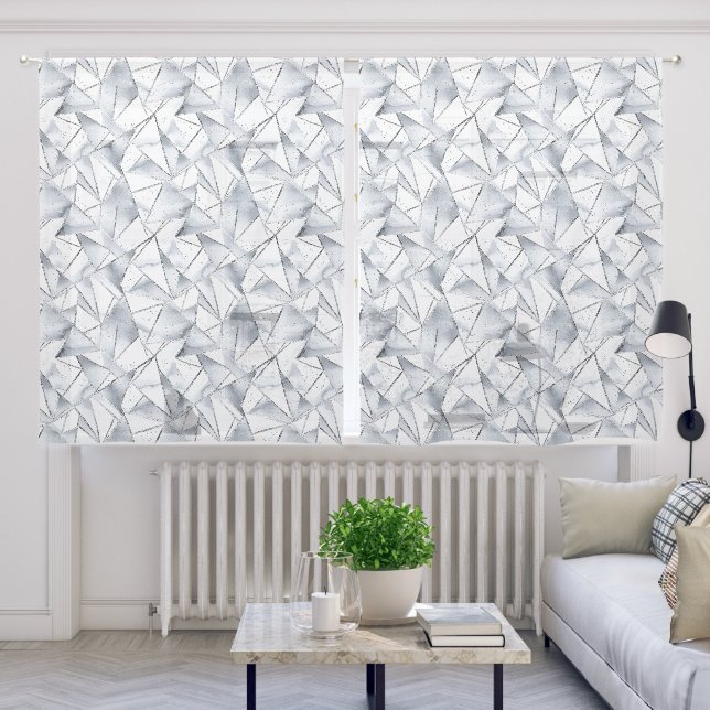 Chic Silver White Triangles   Sheer Curtains (Living Room)