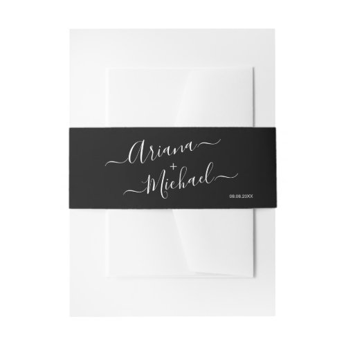 Chic Simple black and white Wedding Custom Names  Invitation Belly Band