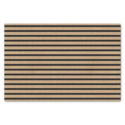 Chic Simple Black Stripes On Faux Brown Kraft Tissue Paper