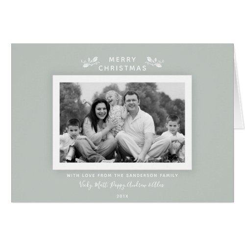 Chic Simple Classic Gray Green Holiday Photo Card
