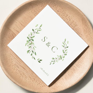 Chic Simple Custom Monogram Wreath Wedding  Napkins