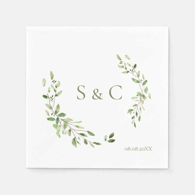 Chic Simple Custom Monogram Wreath Wedding  Napkins (Front)