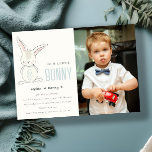 Chic Simple Cute Blue Bunny Boys Photo Kids Invitation