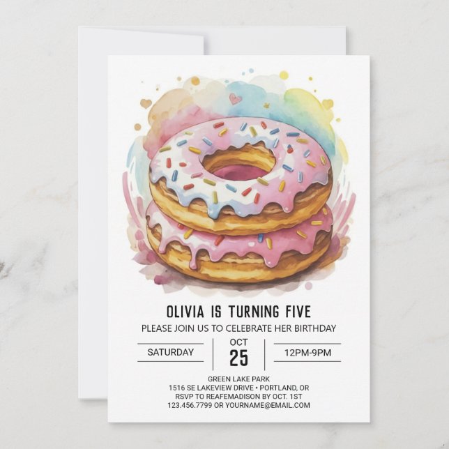 Chic Simple Donuts Birthday Invitation (Front)