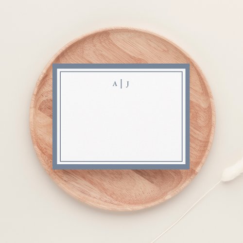 Chic Simple Dusty Blue Border Monogram Note Card