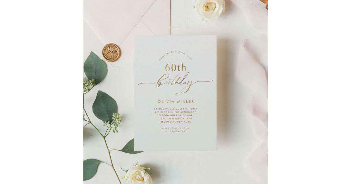 Chic Simple Elegant Gold Script 60th Birthday Invitation | Zazzle
