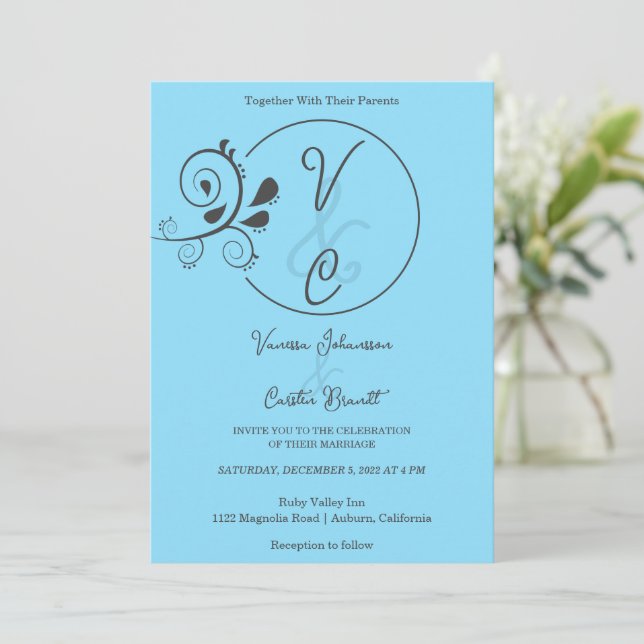 Chic Simple Floral Wedding Invitation (Standing Front)