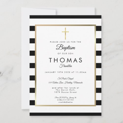 Chic Simple Gold Cross Baptism Christening Invitation