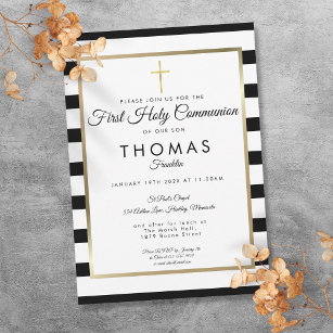 Chic Simple Gold Cross First Holy Communion Invitation