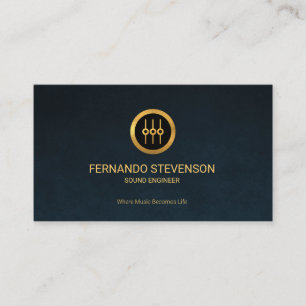 Chic Simple Gold Equalizer Icon Blue Grunge Business Card