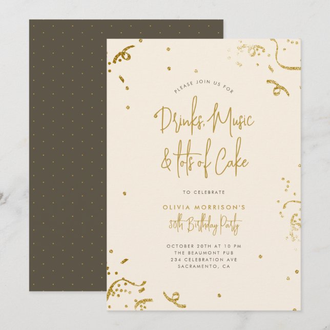 Chic Simple Gold Glitter Confetti 30th Birthday Invitation (Front/Back)