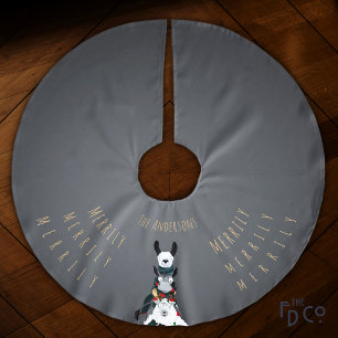 Chic Simple Grey Funny Winter Llama Sheep Donkey Brushed Polyester Tree Skirt