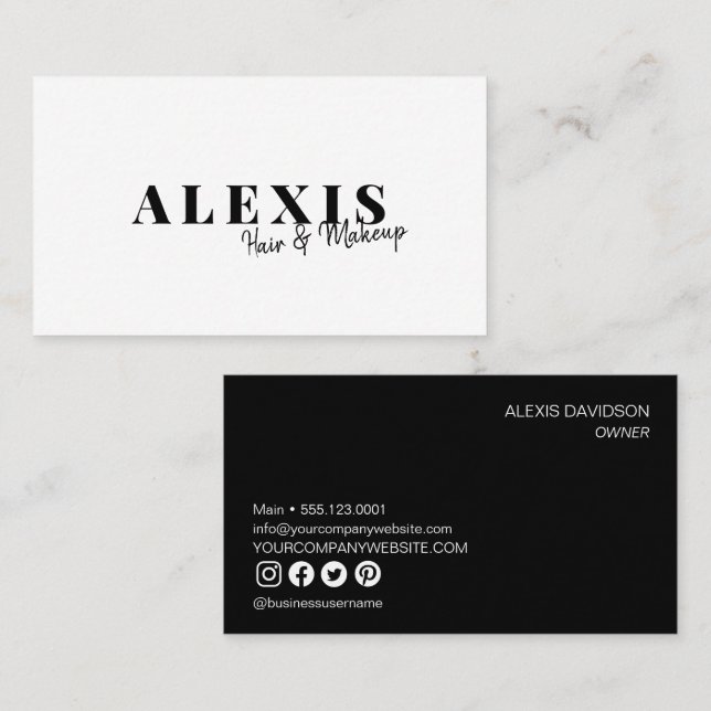 Chic Simple Hair and Makeup Business black white Business Card (Front/Back)