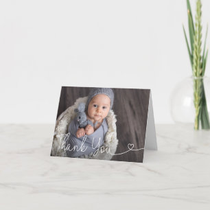 Chic Simple Heart script Baby Boy shower Thank You Card