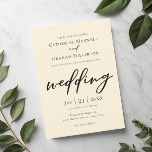 Chic Simple Ivory Typography Wedding Invitation
