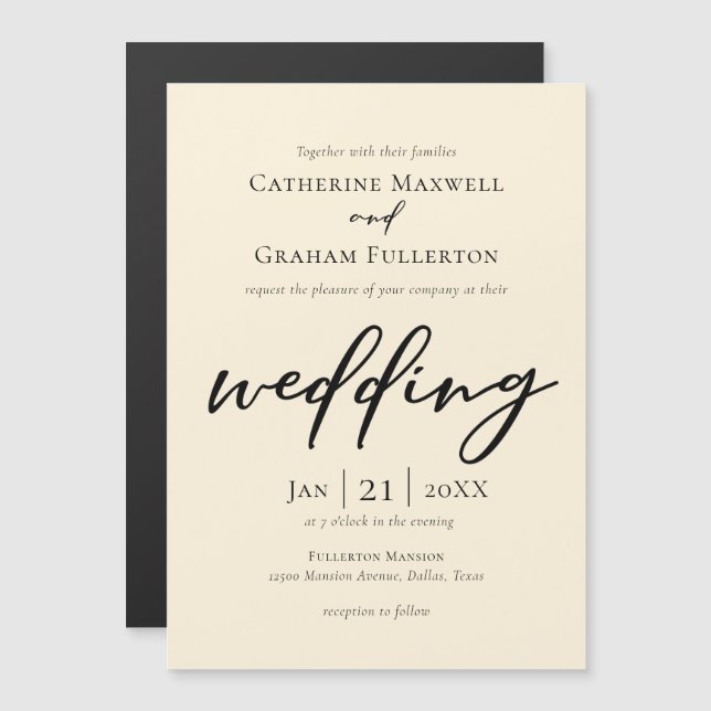 Chic Simple Ivory Typography Wedding Magnetic Invitation (Front/Back)