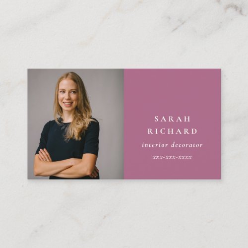 Chic Simple Minimal Rose Pink Professional Photo Business Card