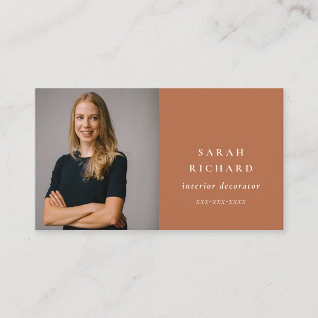 Chic Simple Minimal Rust Orange Professional Photo Business Card (Front)