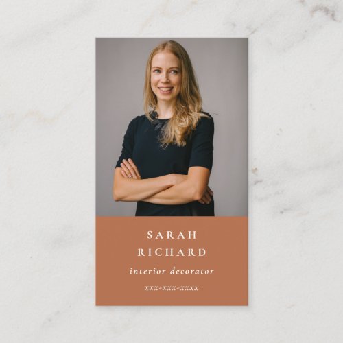 Chic Simple Minimal Rust Orange Professional Photo Business Card