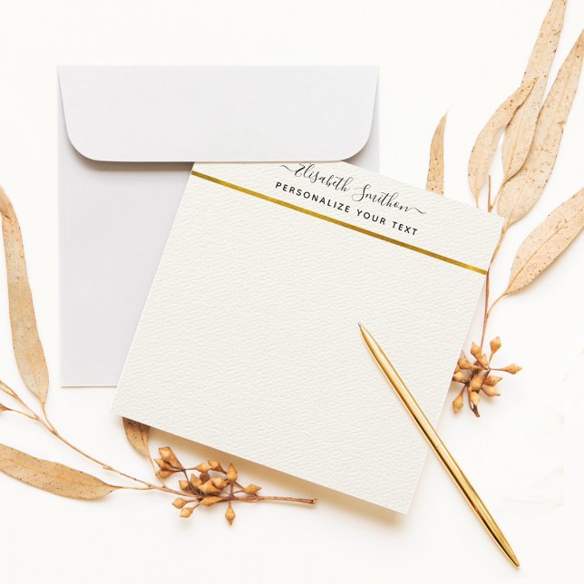 Chic Simple Minimal White Gold Personal Stationery Note Card (Creator Uploaded)