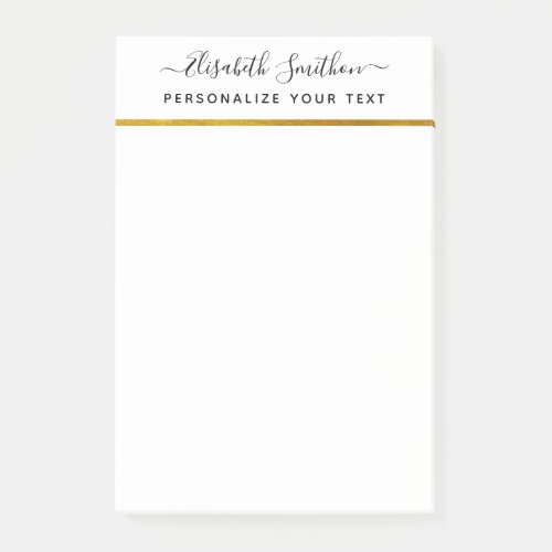 Chic Simple Minimal White Gold Personal Stationery Post_it Notes