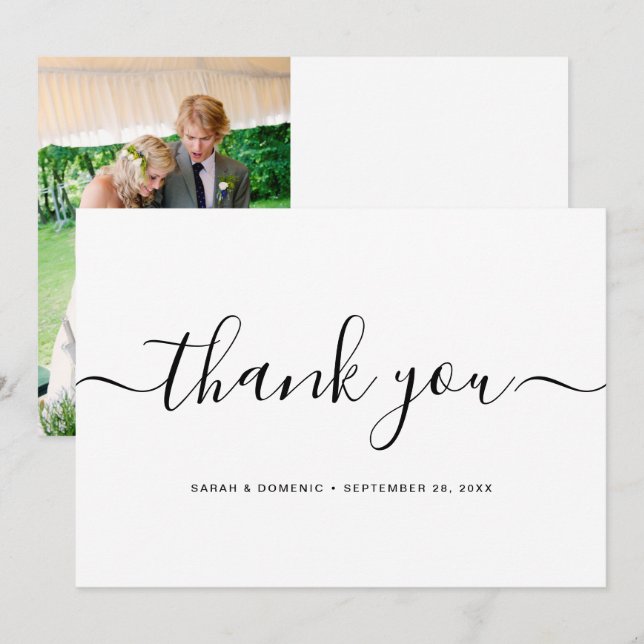 Chic Simple Minimalist Wedding Photo Thank You Car (Front/Back)