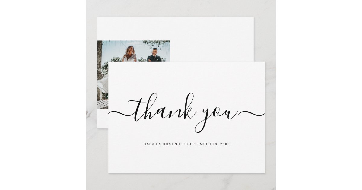 Chic Simple Minimalist Wedding Photo Thank You Card | Zazzle