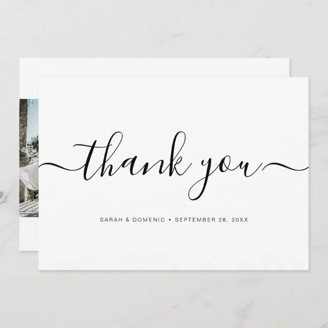 Chic Simple Minimalist Wedding Photo Thank You Card | Zazzle