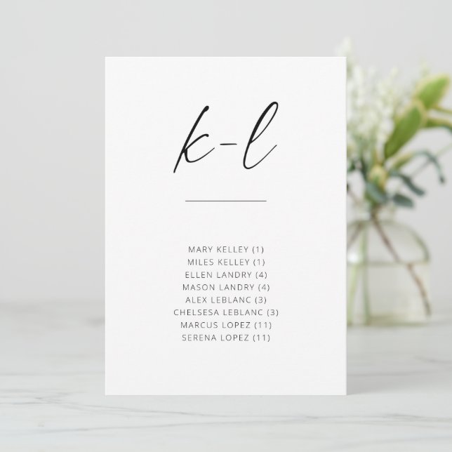 Chic Simple Modern Script Alphabetical Seating K-L (Standing Front)