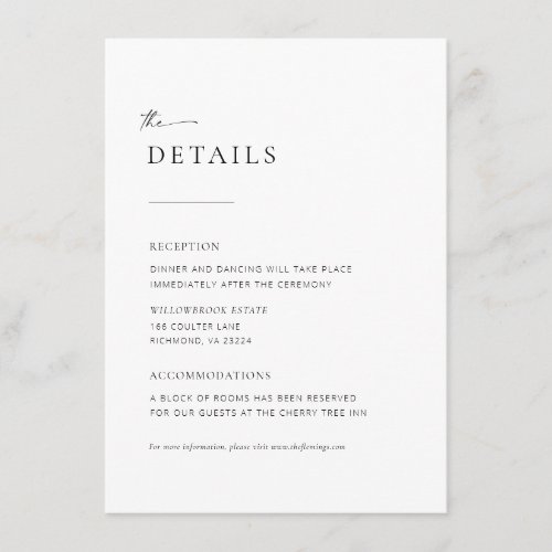 Chic  Simple Modern Script Wedding Enclosure Card