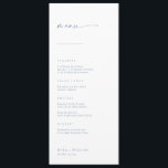 Chic   Simple Modern Script Wedding Menu | Blue<br><div class="desc">These simple, modern menus will be the perfect complement to the place settings at your reception! The handwritten script heading paired with serif and sans-serif fonts give these menus a classic, clean look. Personalize the menus with your wedding menu items and the couple's name and wedding date on the bottom....</div>
